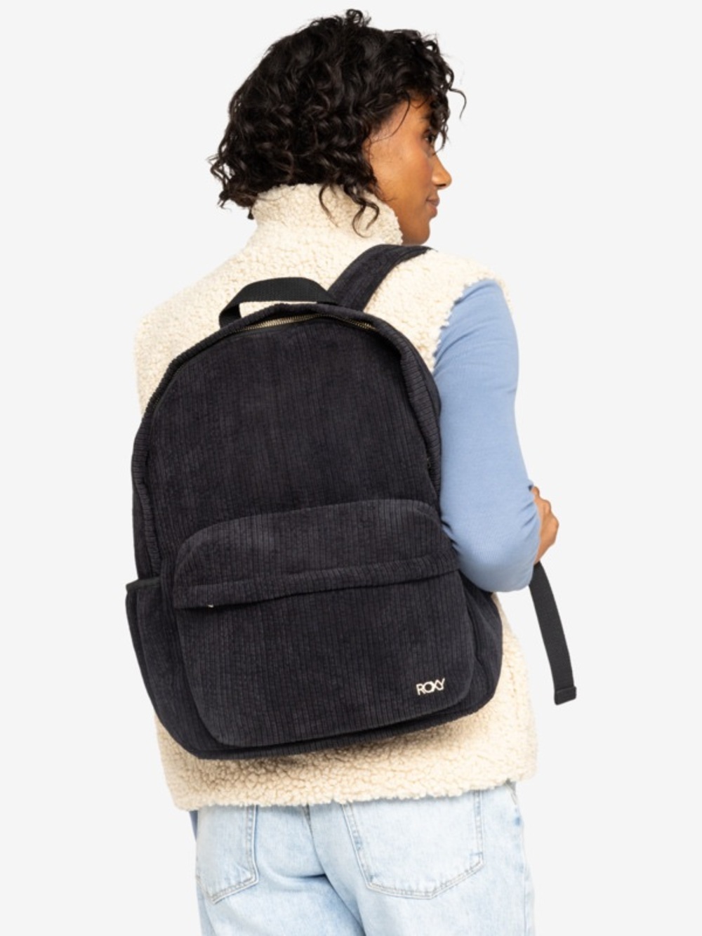 Roxy Feeling Good Black Small Corduroy Unisex Backpack School Travel NWT